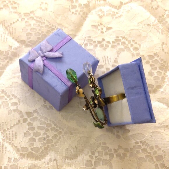 VTG NWOT Monet Girls Women Floral Design Cubic Zirconia Adjustable Vintage Ring - Picture 11 of 12